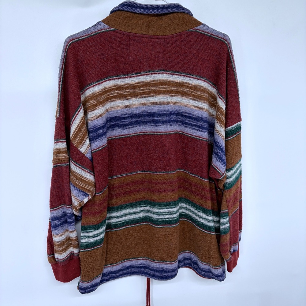 Vintage 90s French Country Express Mens Striped Quarter Zip Pullover Sweater Md - Picture 4 of 5